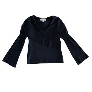 Vintage St. John Collection Marie Gray Black Knit Wrap Bell Sleeve Sweater Sz 0